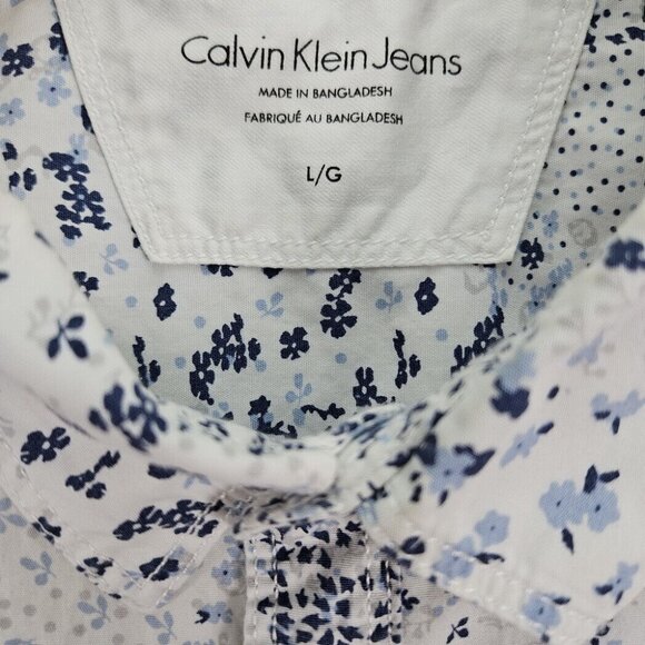 Calvin Klein Jeans White Spotted Button-Down Shirt Long Sleeve Men's Size L - Picture 6 of 10